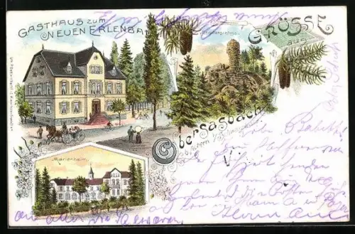 Lithographie Obersasbach i. Schwarzwald, Gasthaus zum Neuen Erlenbad, Marienheim