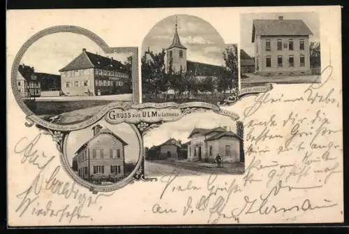 AK Ulm / Lichtenau, Bahnhof, Kaiserl. Postamt, Gasthaus z. Adler v. W. Volz, Rathaus