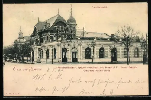 AK Berlin-Halensee, Kurfürstenpark, Gasthaus der Brauerei E. Haase, Oekonom Rudolf Bolle