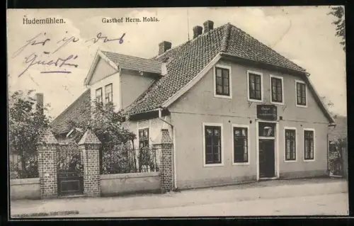 AK Hudemühlen, Gasthof Herm. Hohls. mit Garten