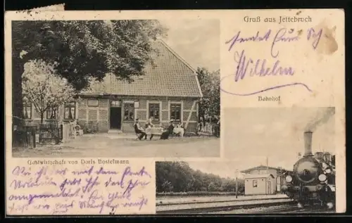 AK Jettebruch, Gasthaus von Doris Bostelmann, Bahnhof