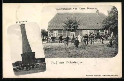 AK Nienhagen bei Gilten, Gasthaus von Herm. Duensing und Bohrturm