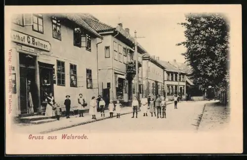 AK Walsrode, Gasthof C. Bellmer mit Strassenpartie