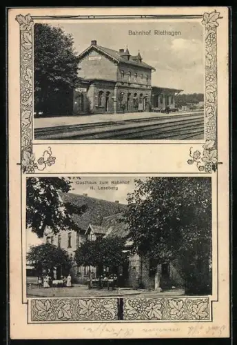 AK Riethagen, Bahnhof, Gasthaus zum Bahnhof, Bes. H. Leseberg