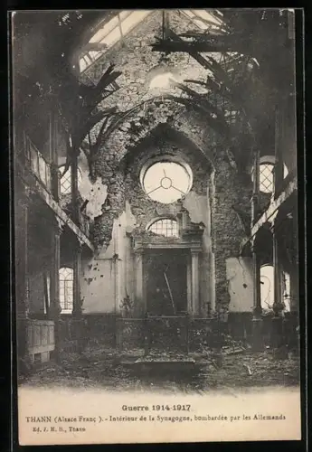 AK Thann, Intérieur de la synagogue bombardée par les Allemands, Inneres der zerschossenen Synagoge