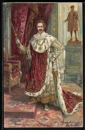 Künstler-AK Fritz Bergen: Portrait König Ludwig I. von Bayern im Krönungsornat