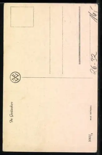 Künstler-AK Max Brüning: Hübsche Dame im Morgenmantel in Gedanken