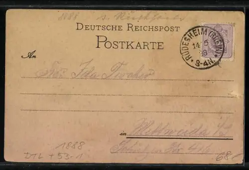 Vorläufer-Lithographie Rüdesheim a. Rh., 1888, Niederwald-Denkmal mit Stadtpanorama