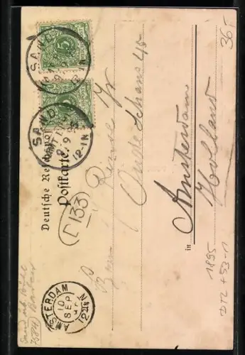 Vorläufer-Lithographie Bühl /Baden, Gruss vom Sand, 1895, Kurhotel Maier mit Besuchern, Wasserfall