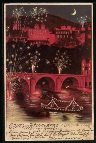 Künstler-AK Heidelberg, Schlossbeleuchtung und Feuerwerk, Halt gegen das Licht