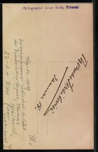 Foto-AK Lager Lichtenhorst, Kriegsgefangener jüdischer Soldat der Rumänischen Armee, Thomas Israilovici