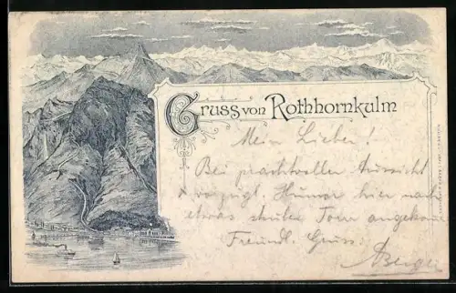 Lithographie Brienz /BE, Gruss vom Rothhorn-Kulm