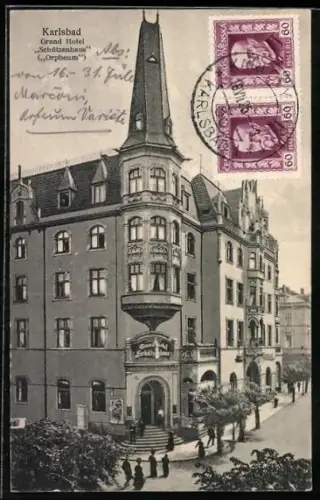 AK Karlsbad, Grand Hotel Schützenhaus, Orpheum