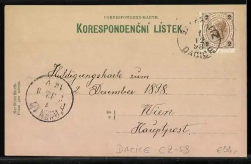 Lithographie Dacice, Nový zámek, Mestanská skola, Dolní námesti a Sporitelna