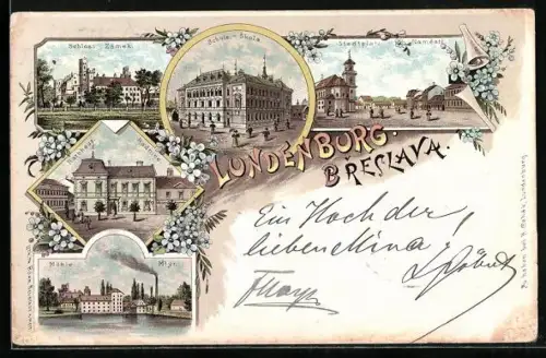 Lithographie Breslava, Namesti, Zamek, Radnice, Mlyn