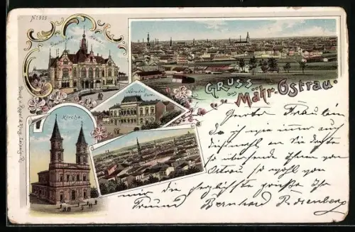 AK Mähr. Ostrau, Kirche, Deutsches Haus, Narodni dum