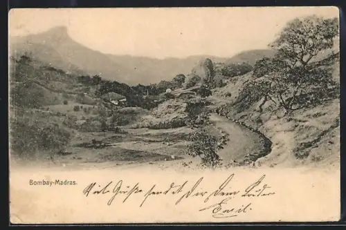 AK Bombay-Madras, Blick auf Gebirge