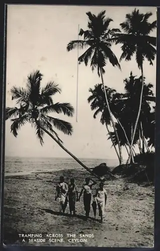 AK Ceylon, Trampping across the Sands, A seaside scene