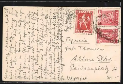 AK Nauplion, Ortsansicht mit Blick zur Festung