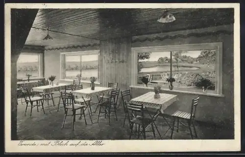 AK Hudemühlen a. Aller, Kaffeegarten und Pensionshaus Carl Schultze mit Blick auf die Aller