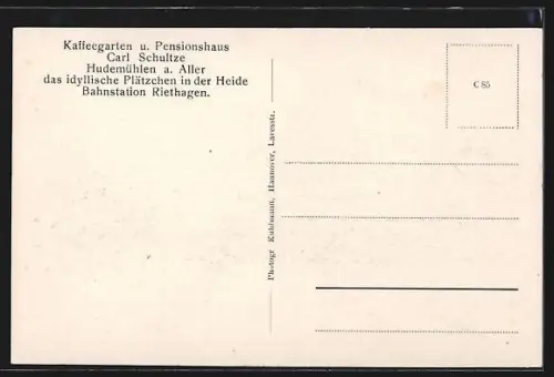 AK Hudemühlen a. Aller, Kaffeegarten und Pensionshaus Carl Schultze, Blick auf die Aller