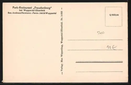 AK Wuppertal-Elberfeld, Park-Restaurant Freudenberg, Bes. Andreas Hermann