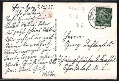 AK Homberg /Niederrhein, Admiral-Scheer-Brücke, Möserstrasse und Rathaus, Strasse