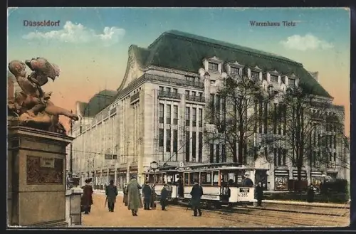 AK Düsseldorf, Warenhaus Tietz, Strassenbahn