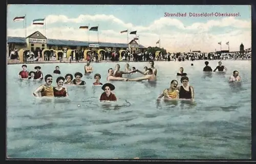 AK Düsseldorf-Oberkassel, Strandbad, Badegäste