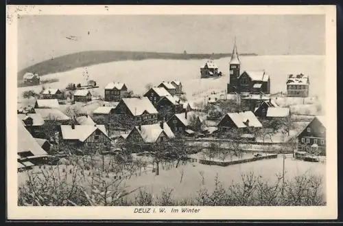 AK Deuz i. W., Winteransicht mit Kirche
