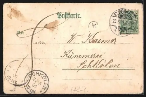 Lithographie Elberfeld-Barmen, Schwebebahn über der Wupper, Industriegebäude