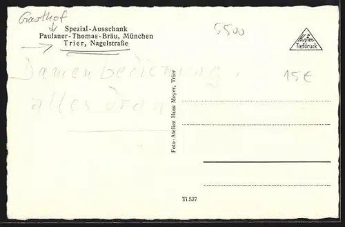 AK Trier, Gasthaus Paulaner-Thomas-Bräu, Nagelstrasse, Innenansicht