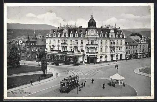 AK Trier, Hotel Porta Nigra, Strassenbahn