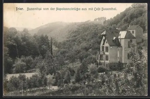 AK Trier, Busenthai von der Napoleonsbrücke aus, Café Busenthal