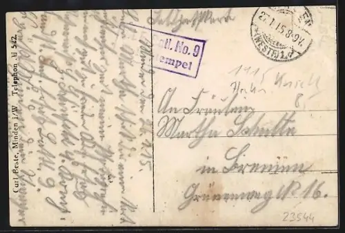 AK Minden / Weser, 15. Corp. Inf. Landsturm-Ersatz-Btl. 9., Gruppenfoto 1914/15