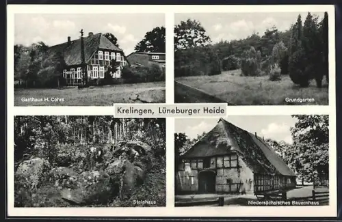 AK Krelingen /Lüneburger Heide, Gasthaus H. Cohrs, Grundgarten, Steinhaus, Niedersächsisches Bauernhaus