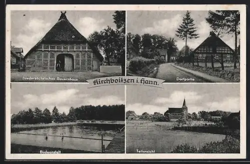 AK Kirchboitzen i. Hann., Bauernhaus, Dorfpartie, Badeanstalt, Teilansicht