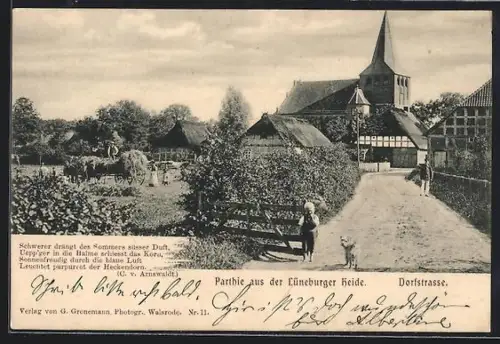 AK Kirchboitzen /Lüneburger Heide, Dorfstrasse, Kirche, Fachwerkhäuser