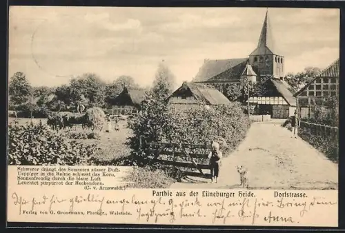 AK Kirchboitzen /Lüneburger Heide, Dorfstrasse, Kirche, Fachwerkhäuser