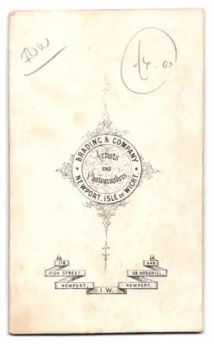 Fotografie Brading & Co., Newport / I.W., junge Engländerin im karierten Kleid mit Schürze