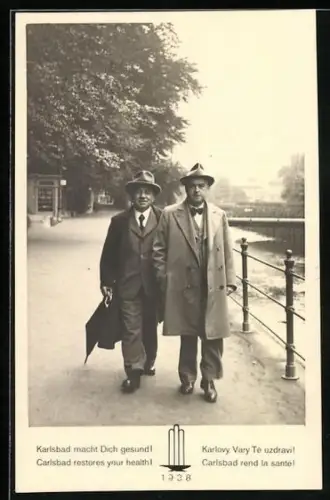 AK Karlsbad, Uferpartie mit zwei Herren