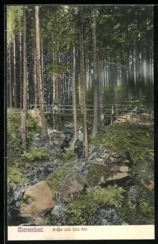 AK Marienbad, Brücke zum Cafe Alm