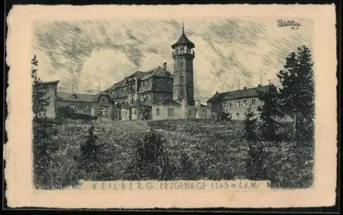 Künstler-AK Keilberg, Partie am Turm