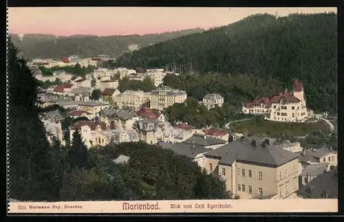 AK Marienbad, Blick vom Cafe Egerländer auf den Ort