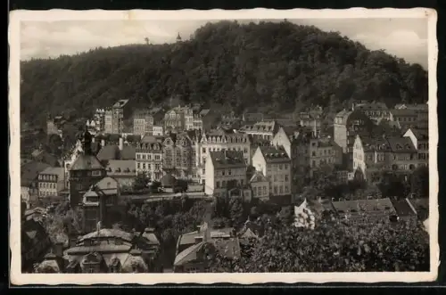 AK Karlsbad, Stadtturm mit Hirschsprungzeile