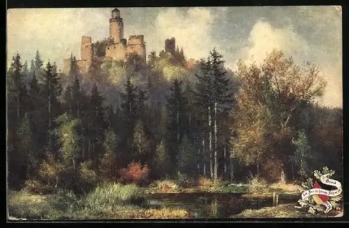 Künstler-AK Kostenblatt, Blick auf Burgruine