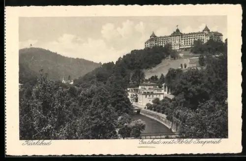 AK Karlsbad, Gasbad mit Hotel Imperial