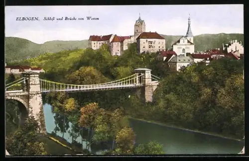 AK Elbogen, Brücke u. Schloss von Westen