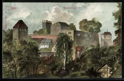 AK Eger, Ortsansicht mit der Kaiserburg