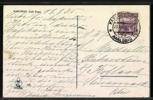 AK Karlsbad, Cafe Pupp mit Strassenpartie